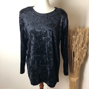 VINTAGE Velvet Long Sleeve Blouse Black Medium